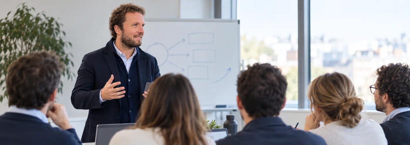 Accompagnement d'une équipe commerciale terrain autour d'une table de travail